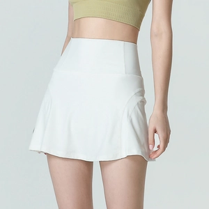 Jupe de tennis blanche à taille haute pour femmes, jupe de sport 2-en-1 avec gainant