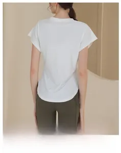 Slim fit white breathable sports t-shirt with short sleeves and round neck back view