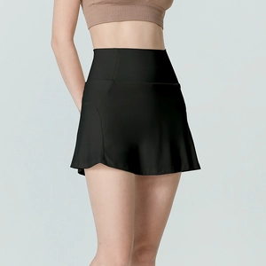 Zwarte sport-skort voor dames met hoge taille en binnenbroekje voor tennis en yoga