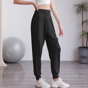 Pantalon de sport noir taille haute en nylon pour femme pour le yoga et le fitness