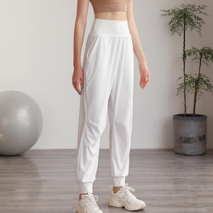 Pantaloni da Yoga a Vita Alta Donna Morbidi Snellenti Fitness Pantaloni Sportivi in Nylon Tinta Unita Parte Inferiore