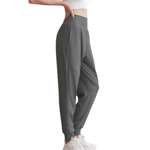 Pantalon de jogging femme taille haute gris foncé en nylon pour yoga et fitness