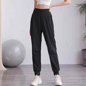 Pantaloni sportivi a vita alta in nylon nero da donna, ideali per yoga e allenamento
