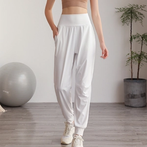 Pantaloni da yoga bianchi a vita alta in nylon per fitness e corsa in palestra
