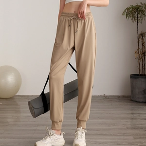 Women High Waist Drawstring Joggers Nylon Spandex Breathable Yoga Fitness Sports Pants With Pockets Solid Color Sweatpants