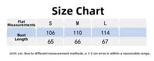 Detailed size chart for women's loose yoga top including bust and length measurements