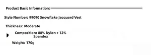 Spécifications du débardeur de sport jacquard, 88% nylon et 12% élasthanne, poids 170g