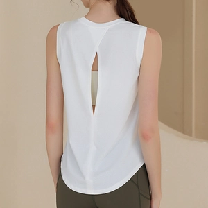 Débardeur de Yoga Respirant en Maille pour Femmes Dos Ouvert Gilet d'Entraînement Nylon Élasthanne Sans Manches Sport