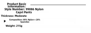 Detaillierte Stoffzusammensetzung und Spezifikationstabelle für Nylon-Yoga-Shorts 99086