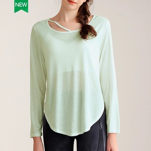 Haut de Yoga Femme Ample Respirant Manches Longues Ajouré Asymétrique Viscose Élasthanne T-Shirt Sportif Décontracté