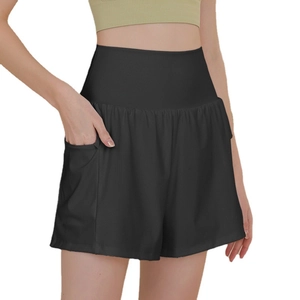 Damen Sport-Shorts mit hoher Taille und Taschen in Schwarz zum Laufen und Yoga