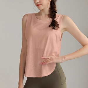 Canotta Sportiva da Donna in Misto Cotone Senza Maniche Yoga Fitness Canotta Larga Traspirante Spacco Laterale Top Workout