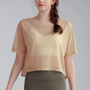 Maglia da yoga traspirante da donna e set top sportivo con design a maniche corte in mesh