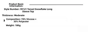 Detailed size and material chart for Tencel snowflake long-sleeve sports top 99121