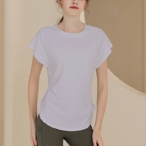 Women's breathable slim-fit sports t-shirt with flutter sleeves for gym and yoga workout