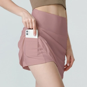 Women High Waisted Sports Skort With Side Pockets Built-In Shorts Quick Dry Running Yoga Tennis Gym Athletic Skirt Activewear