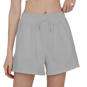 Women's loose light grey sports shorts with elastic drawstring waist for yoga and running