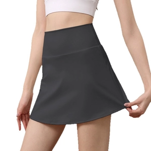 High-waisted dark grey athletic skort for tennis and running with quick-dry fabric