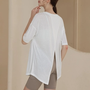 Women Loose Yoga T-Shirt Breathable Open Back Cross Design Short Sleeve Workout Gym Fitness Activewear Top Solid Color