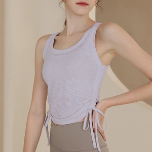 Débardeur de sport jacquard lavande avec cordons de serrage froncés et coupe à col rond