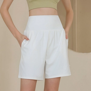 Damen Yoga-Shorts Hohe Taille Bauchkontrolle Seitentaschen Laufen Fitness Training Radlerhose Atmungsaktiv Sportliche Unterteile