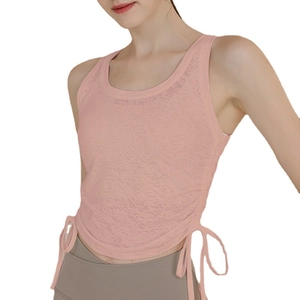 Débardeur de sport jacquard rose pour femme avec cordons latéraux et tissu respirant