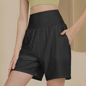 Damen Sport-Shorts in Schwarz mit hoher Taille und Taschen für Yoga und Laufen