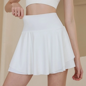 Gonna-pantalone da tennis bianca a vita alta con pieghe flessibili per yoga e sport attivo
