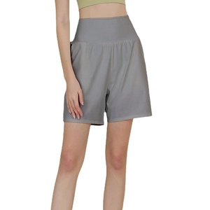 Damen Yoga-Shorts in Grau, hohe Taille, lockere Passform, schnelltrocknend für Sport