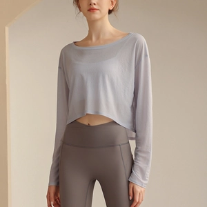 Leichtes, atmungsaktives fliederfarbenes Netz-Yoga-Oberteil für Damen im Slim Fit