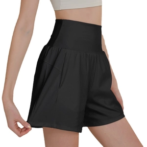 Women's black high-waisted loose sports shorts for running fitness and yoga training