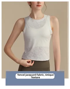 Détail du gilet de sport blanc en jacquard montrant la texture du tissu Tencel