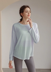 Detail of light purple breathable sports cover-up with sheer fabric for women yoga training