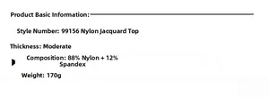 Détails du haut de sport femme : composition 88% nylon et 12% élasthanne poids 170g