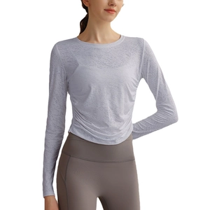 Atmungsaktives Jacquard Langarm Yoga Oberteil in Hellviolett mit Texturmuster