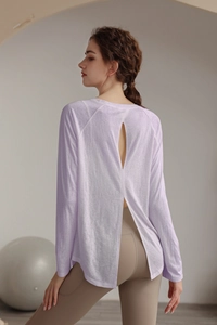 Light purple yoga cover-up with stylish back slit and breathable tencel fabric