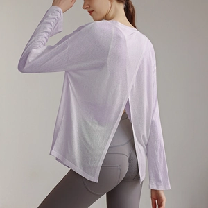 Women's Casual Long Sleeve Yoga Top Backless Workout T-Shirt Lightweight Breathable Gym Fitness Shirt Cover Up