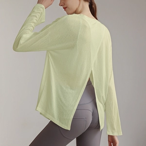 Women's Tencel yoga top with back slit and slim fit high waisted leggings with pockets