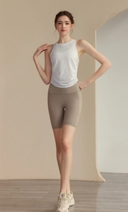 Slim fit jacquard yoga tank top with side pocket high waist biker shorts set