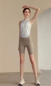 Slim fit white jacquard yoga tank top with side drawstring details for women