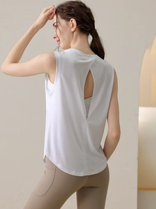 Débardeur de Yoga Ample Sans Manches pour Femmes Jacquard Mesh Respirant Découpe au Dos Séchage Rapide Course Gym