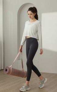 Haut court à manches longues respirant avec jacquard émeraude pour yoga et fitness
