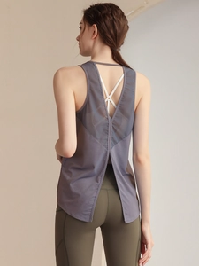 Gilet de Sport Yoga Sexy Dos Nu pour Femmes Nylon Élasthanne Mesh Respirant Débardeur Sans Manches pour Fitness Gym Course
