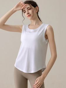Débardeur de yoga blanc sans manches pour femme avec maille respirante et jacquard