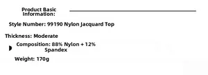 Specifications of jacquard sports top with 88% nylon 12% spandex fabric details