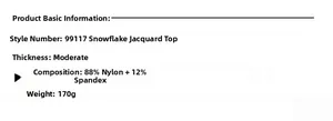 Detailed fabric specification for jacquard yoga top with 88% nylon and 12% spandex info