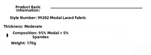 Specifications of yoga top model 99202 with 95% modal and 5% spandex fabric details