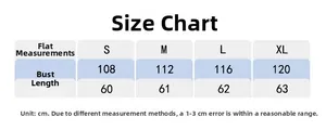 Detailed size chart for women's loose yoga top showing bust and length measurements