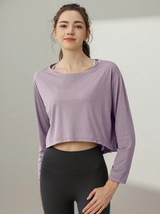 T-shirt de sport jacquard pour femme en violet clair pour le yoga et le fitness