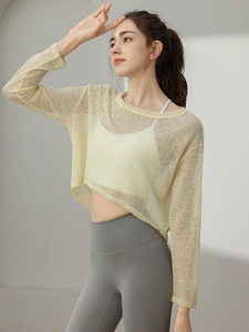 Blouse de Yoga Ample pour Femmes Pull à Manches Longues Respirant Protection Solaire Mesh Crop Top Sport Pilates